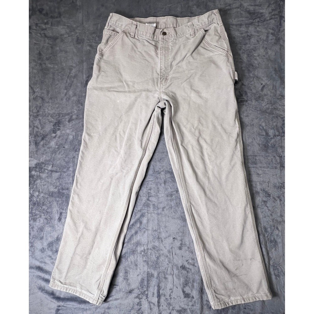 Carhartt Mens Tan Canvas Carpenter Pants Loose Fit Workwear 37x31 (fits 36x31)